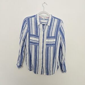 Boden Blue and White Striped Linen Button Down Shirt Preppy Classic Size 6